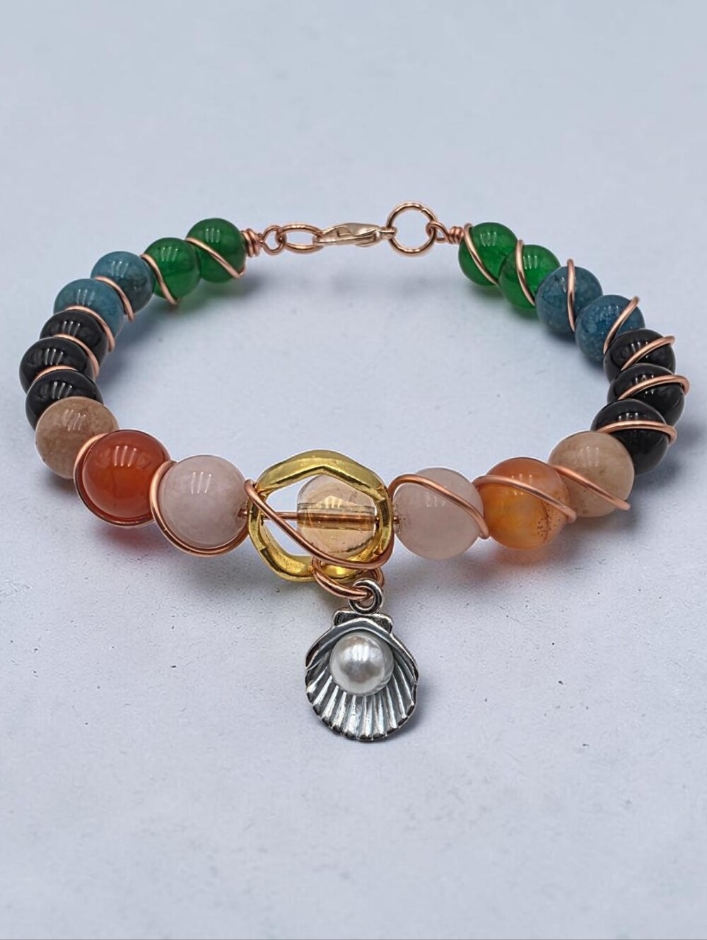 Multicolor Beaded Shell Charm Bracelet Handmade Boho Beach Jewelry Accessory